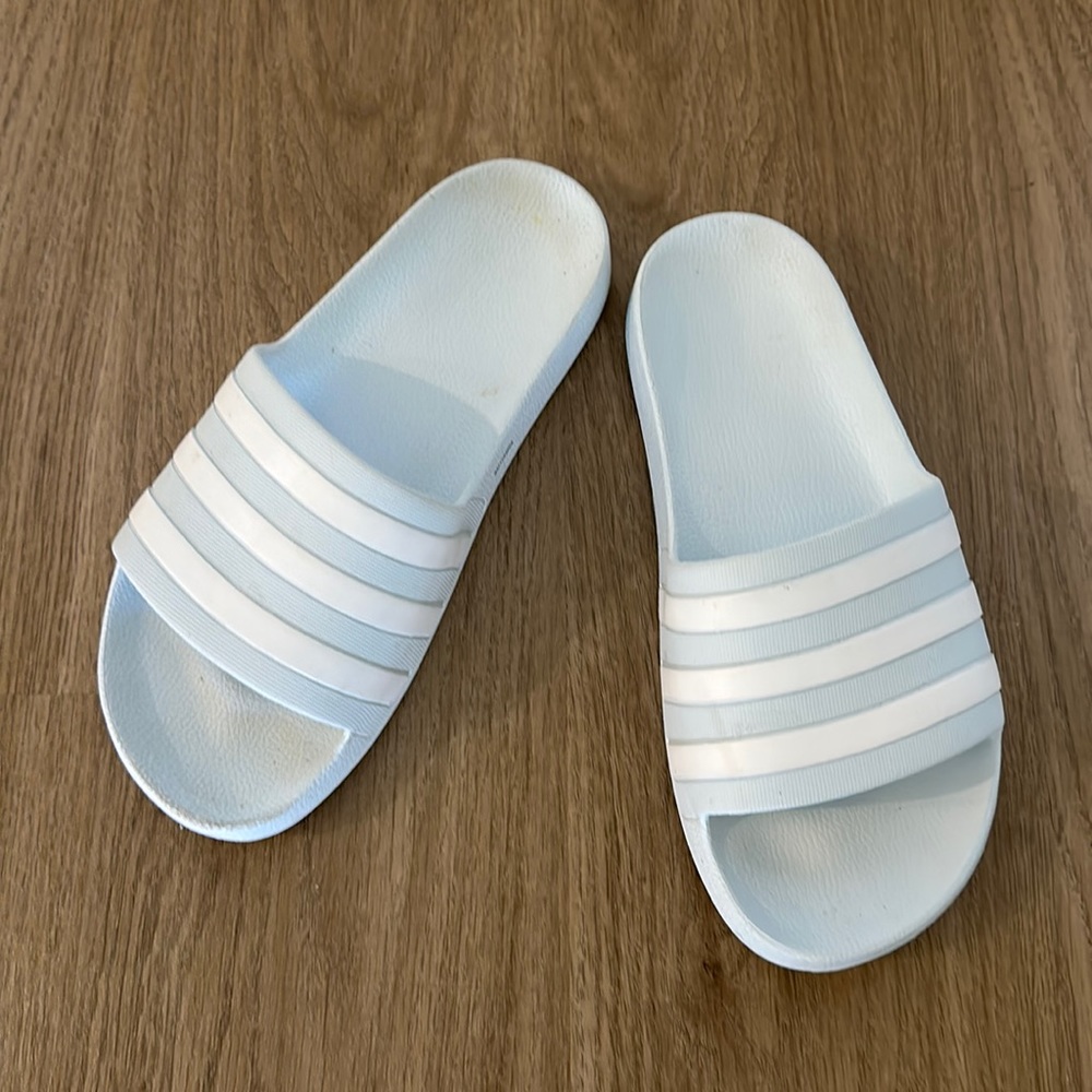 Adidas slides. Baby blue. Size 6. Very comfortable! Worn 5x.